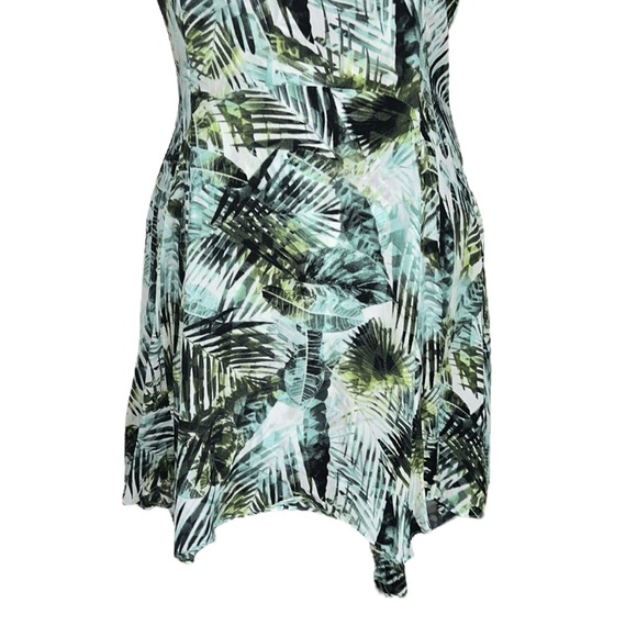 Parker Silk Amazonia Palm Leaf Print Asymmetrical Racerback Flared Mini Dress M - Picture 3 of 11